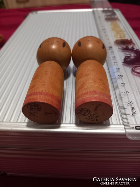 Extremely valuable marked pair of 2 Japanese kokeshi wooden dolls in one!