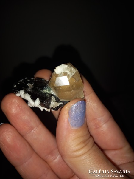 A curiosity! Raw imperial topaz 207 ct on tourmaline, muscovite, lepidolite base!!! From Afghanistan