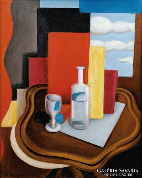 Fresnaye - table with glass and glass - canvas reprint