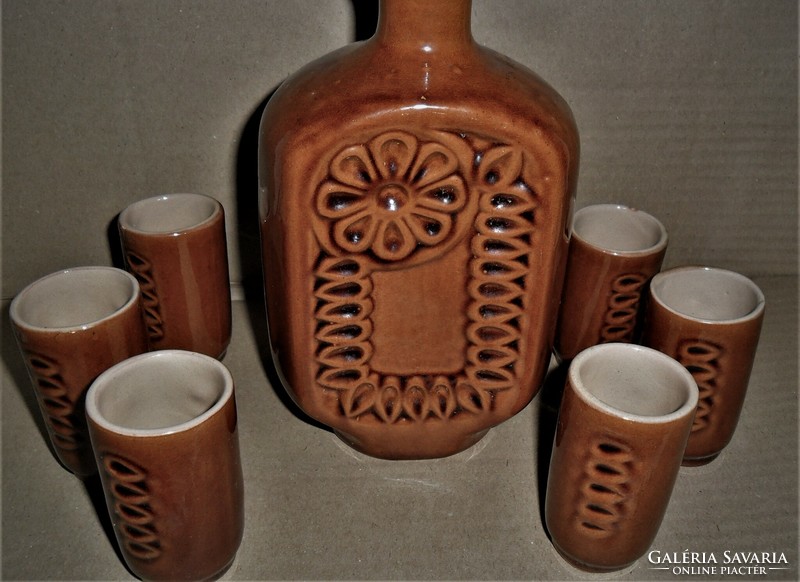 Glazed ceramic drink / brandy bottle set.
