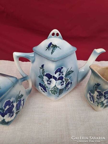 Extra rare earthenware pansy floral beautiful collector's teapot sugar holder