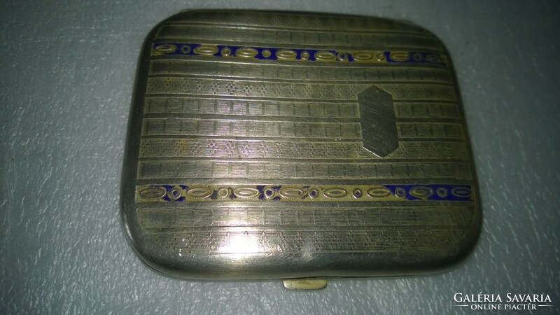 Silver-plated cigarette case-can with enamel inlay