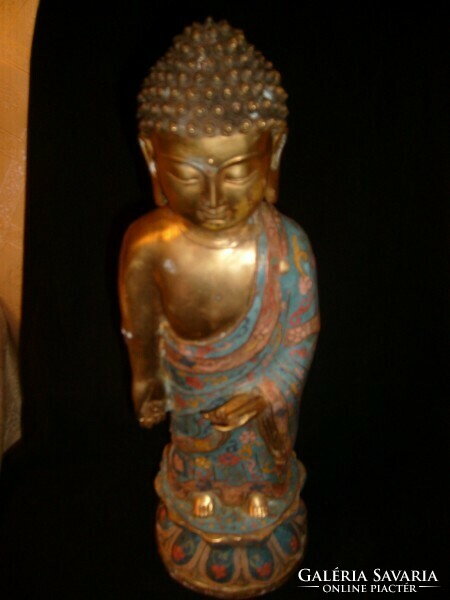 E32 Cca:200 éves Antik Aranyozott bronz  buddha  ++ engóbe festéssel igazi  kuriózum 47 cm 4560 gr