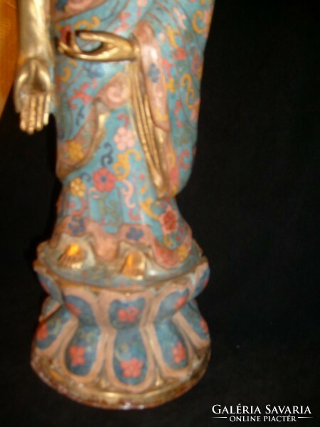 E32 approx. 200 years old antique gilded bronze Buddha ++ with engobe painting, a real curiosity 47 cm 4560 gr
