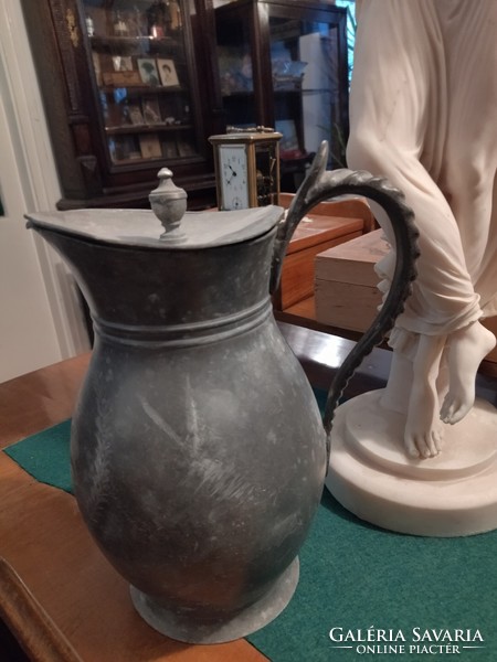 Marked, German, antique metal jug with inscription from the 1800s
