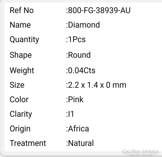 Valódi természetes halvany rózsa gyémánt Afrikából! 0.04 ct  SI 1