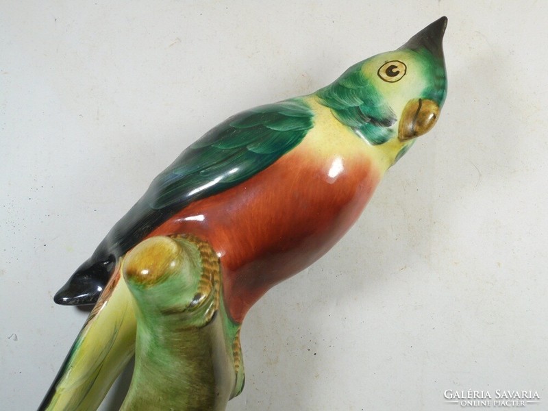Retro old hand-painted ceramic nipp parrot bird statue figurine - hajdúszoboszló memory souvenir