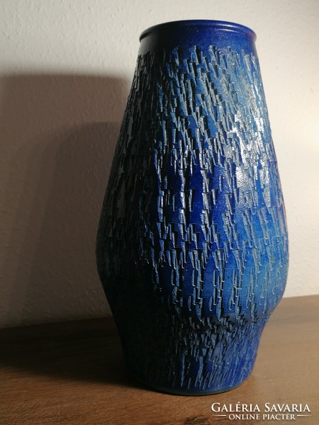 Huge marked West German blue ceramic vase, formabonto style, marked on the bottom.