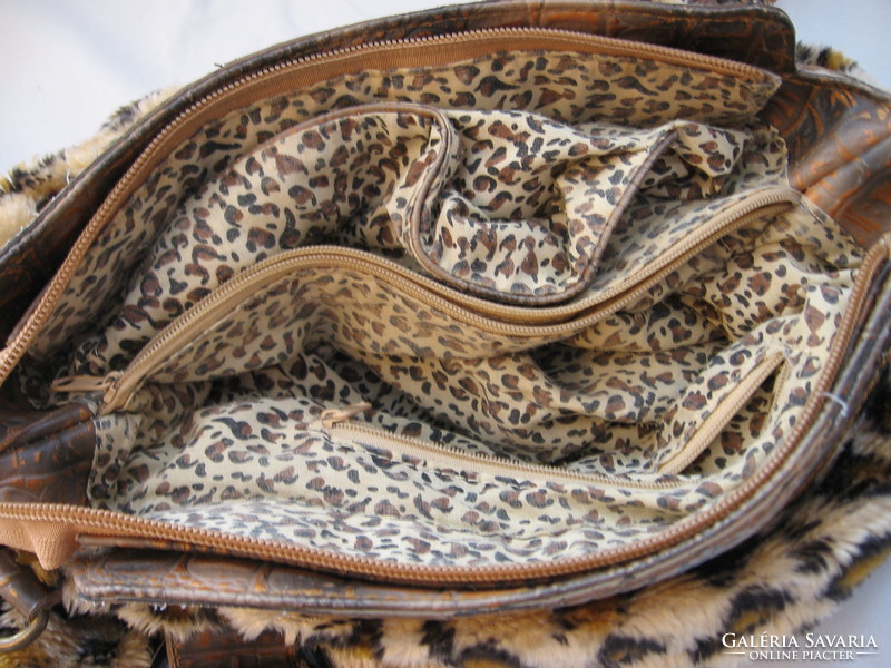 Panther, ocelot patterned faux fur bag, radish