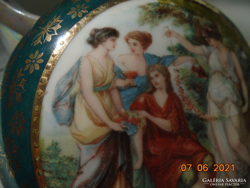 Altwien Kézzel festett arany virágokkal és mitológiai jelenettel jelzett bonbonier CSAK  FEDÉL