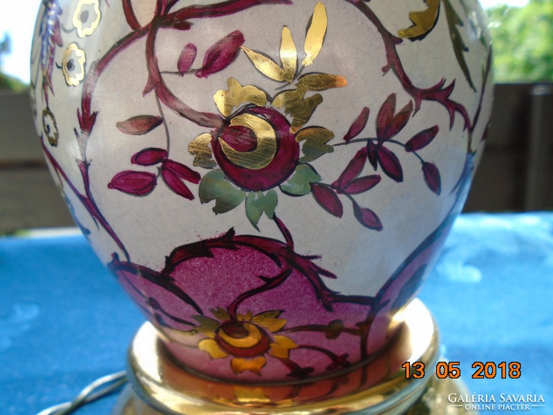 Szecessziós Keleti ihletésű arany inda virág mintával kézzel festett porcelán asztali lámpa