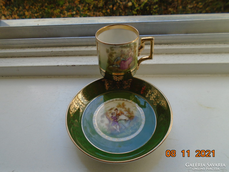 Altwien empire miniature painting with 3 genre scenes with mocha cup tray