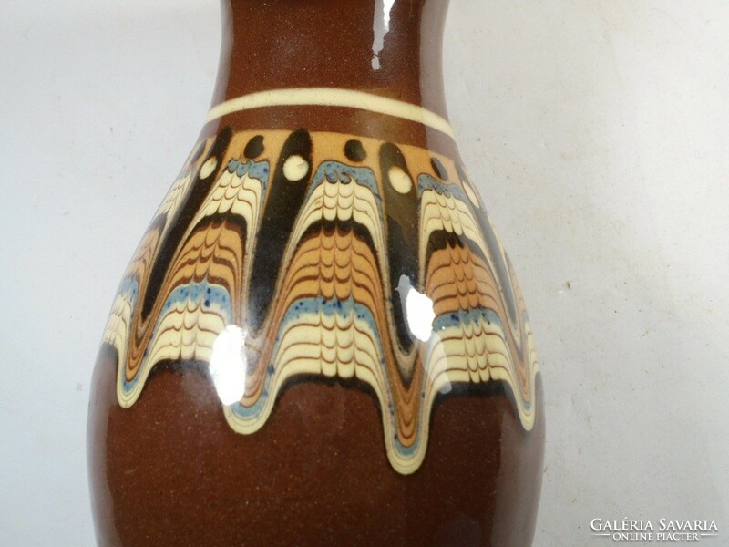 Retro Bolgár kerámia - kézzel festett mázas festett váza asztalközép - 19 cm magas