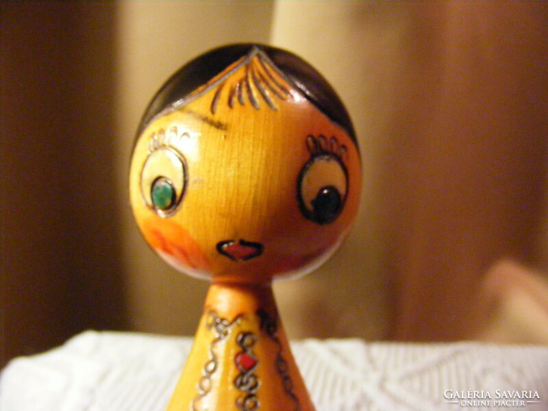 Retro Russian wooden doll girl 12 cm