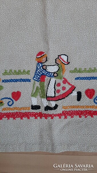 4929 - Cheerful, folk scene hand-embroidered tablecloth