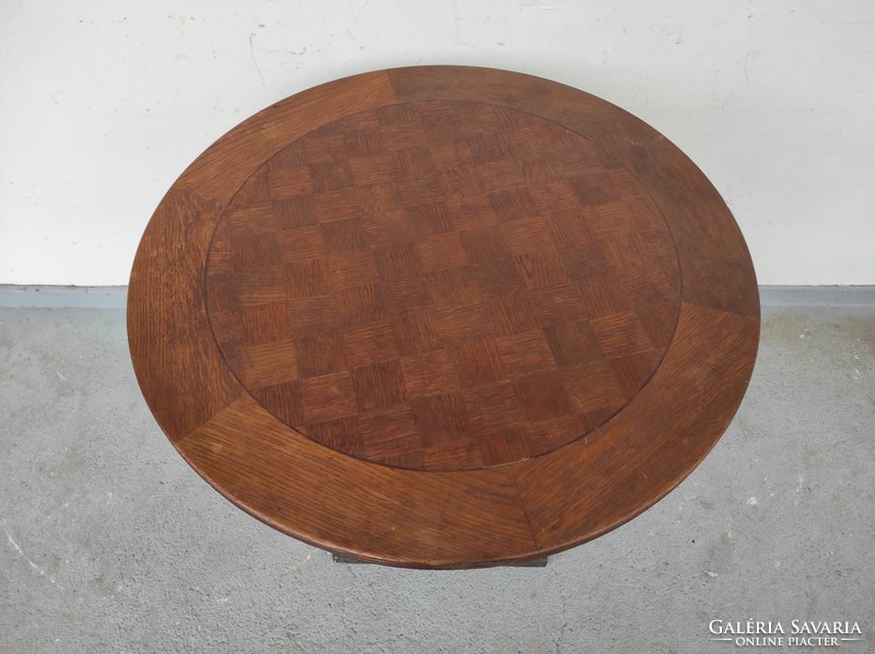 Antique art nouveau art deco designed hardwood table with copper plinth 665 6580