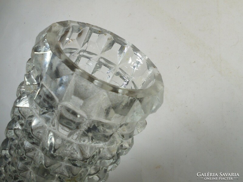 Retro régi rücskös üveg váza asztali dísz - kb. 1970-es évekből, magasság: 27 cm