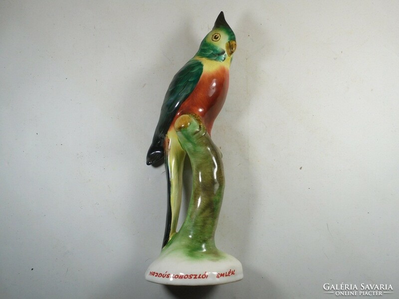 Retro régi kézzel festett kerámia nipp papagáj madár szobor figura - Hajdúszoboszló emlék szuvenír