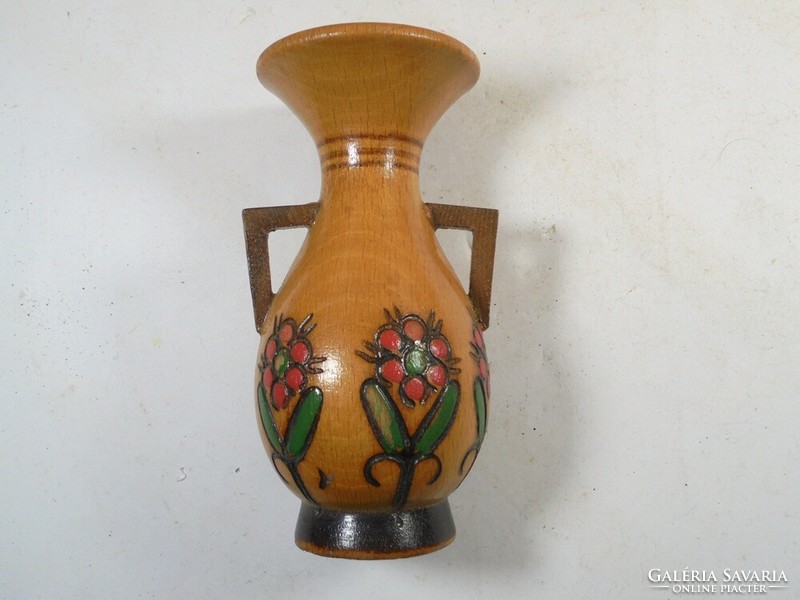 Régi retro fa fametszet égetett fa váza szálas váza -  szuvenír, turista emlék