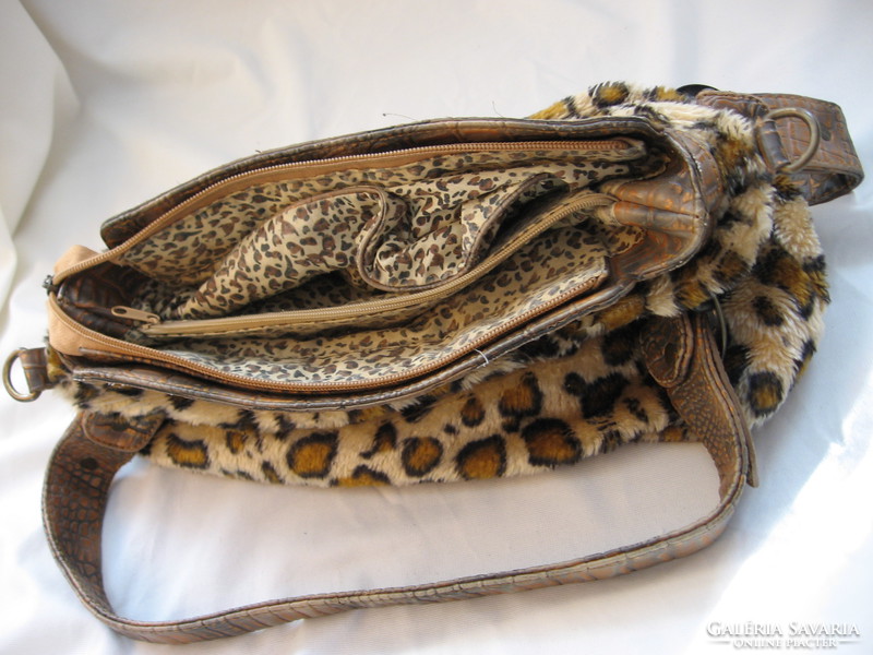 Panther, ocelot patterned faux fur bag, radish