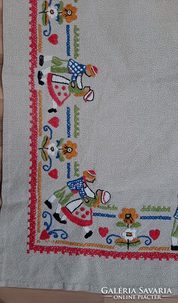 4929 - Cheerful, folk scene hand-embroidered tablecloth