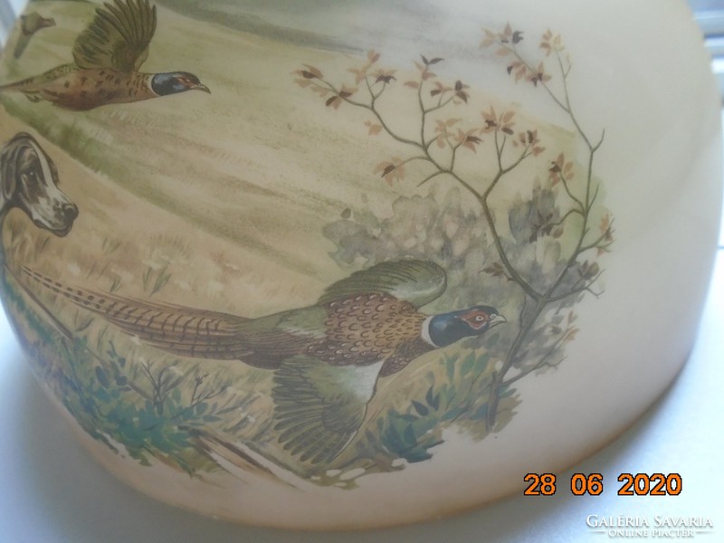 1930 Handmade American opal glass lampshade pheasant hunting with English Vizsla pattern