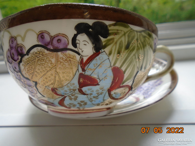 Arany zománc kézi festett Mitikus óriás KYOHO szőlővel és életképpel japán tojáshéj teás készlet