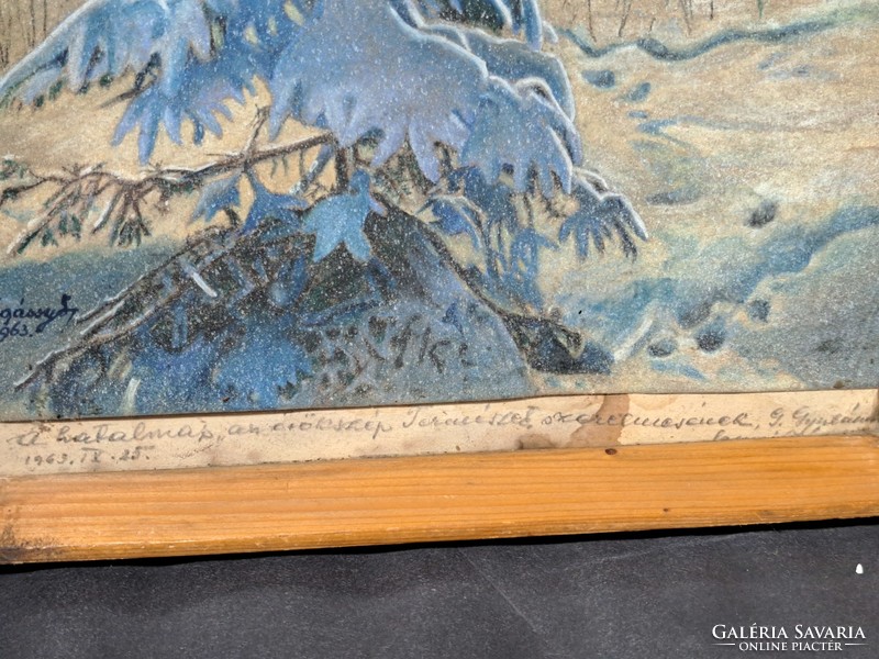 Téli hegyi táj havas fenyővel (akvarell, mérete kerettel 27x35 cm) Vágássy L. jelzéssel