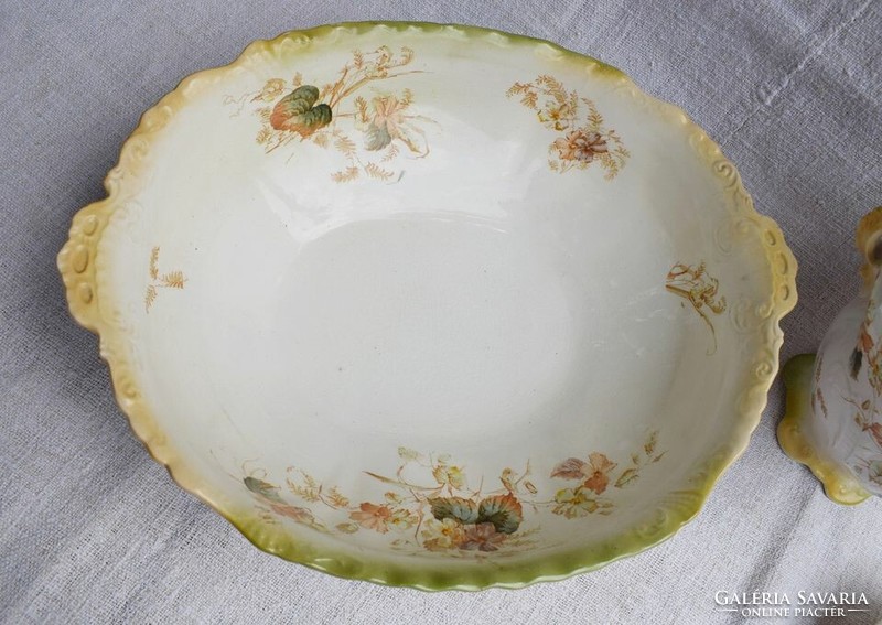 Mosdó készlet kancsó mosdótál tányér régi angol fajansz nagy körülbelül kancsó + tál + szappantartó
