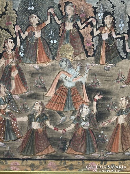 Large Indian silk painting -- dancing women.