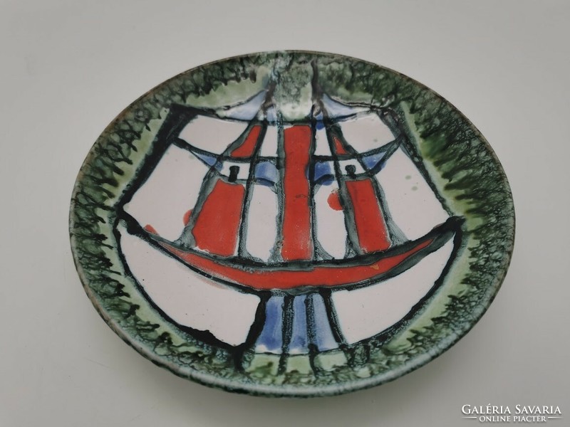 Retro plate, wall plate, marked, Hungarian applied art ceramics, 21.2 cm