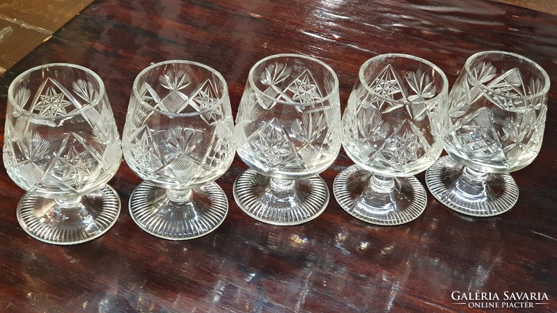 5 Pcs. Cognac (brandy) richly polished, stemmed, lead crystal glass for sale without defects.