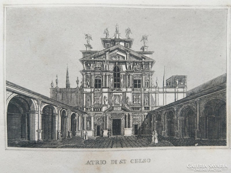Milano st.Celso atrium. Original woodcut ca. 1843