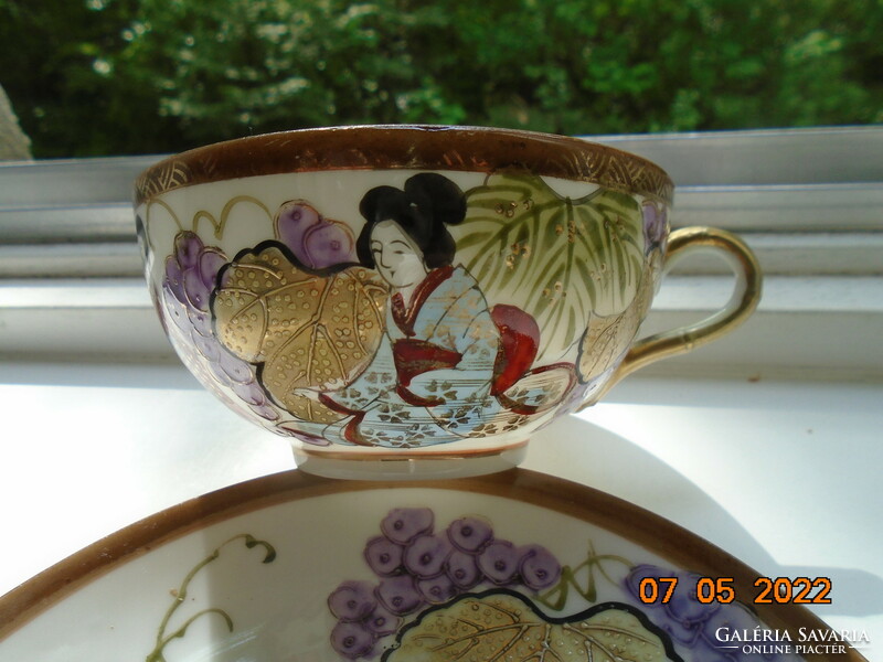 Gold Enamel Hand Painted Mythical Giant Kyoho with Grapes and Life Picture Japanese Eggshell Tea Set