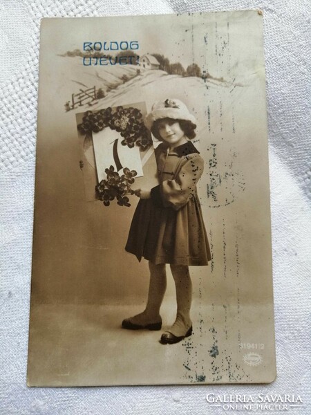Antik képeslap 1917. Újévi köszöntő lap