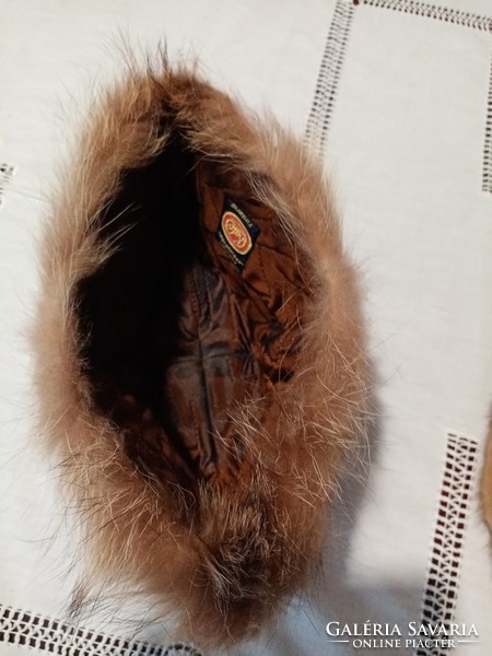 Scandinavian / Finnish men's fur cap with leather insert on top of the head and snap fastener