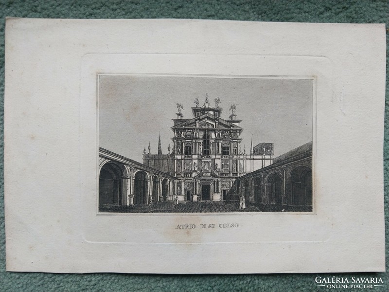 Milano st.Celso atrium. Original woodcut ca. 1843