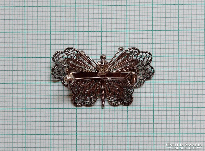 Antik ezüst pillangó bross, kitűző