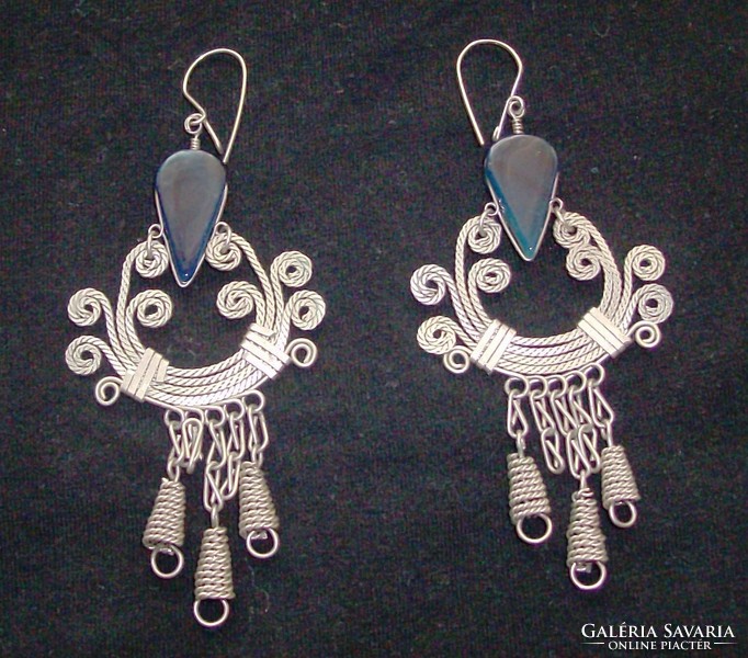 Handmade silver-plated earrings with semi-precious stones