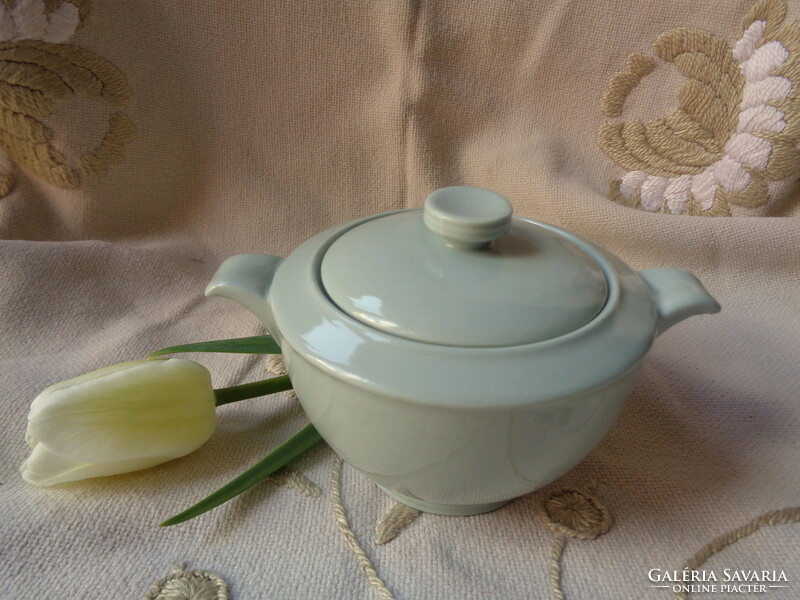 Mint green pirkenhammer teapot, sugar bowl and spout