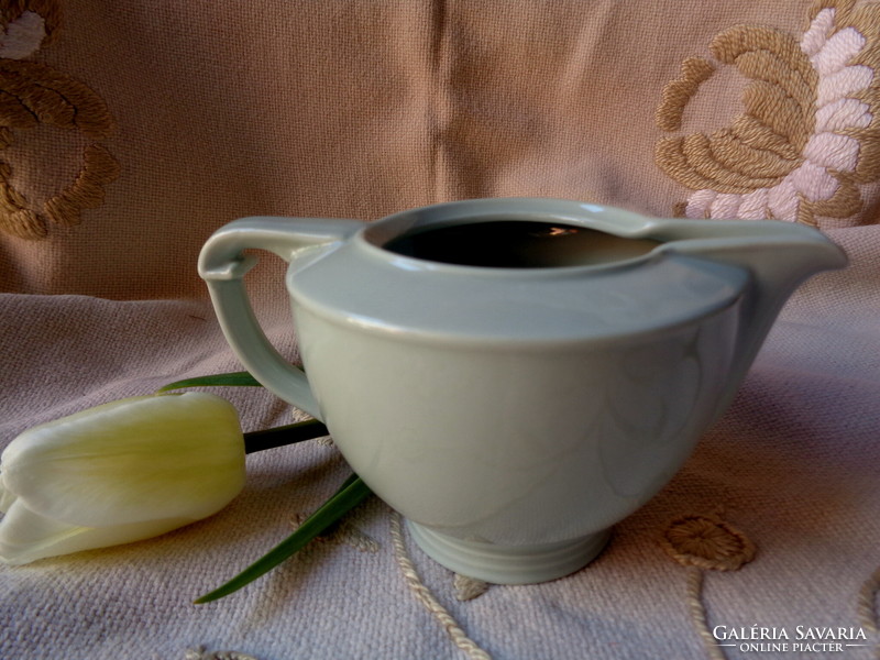 Mint green pirkenhammer teapot, sugar bowl and spout