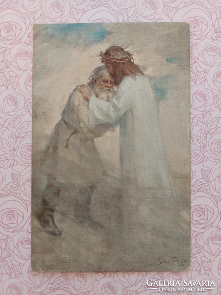 Régi képeslap 1912 J. Styka művészi levelezőlap Jézus