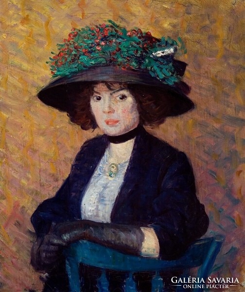 Glackens - Hölgy zöld kalapban - vászon reprint