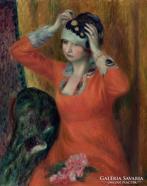 Glackens - lady in red dress and hat - canvas reprint