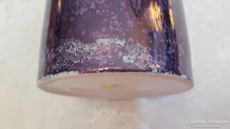 Régi Hollóházi porcelán váza lila retro design 20 cm