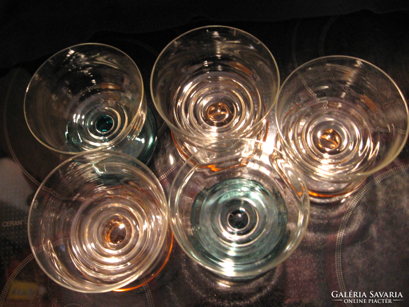 Retro orrefors cocktail glass set with 5 colored bases