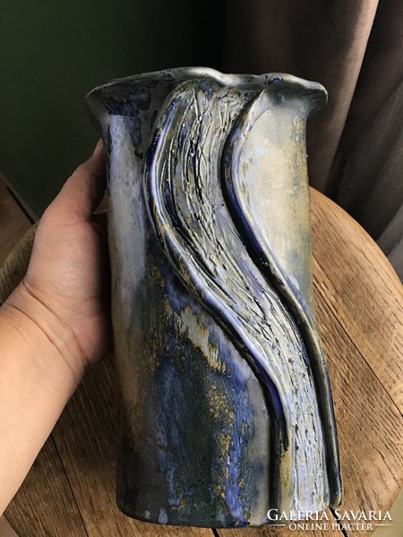 Kézműves szecesszió stílusú kerámia váza