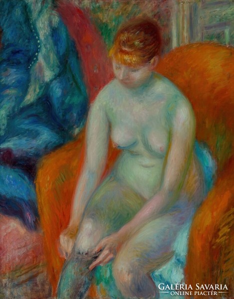 Glackens - nude girl pulling on stockings - canvas reprint
