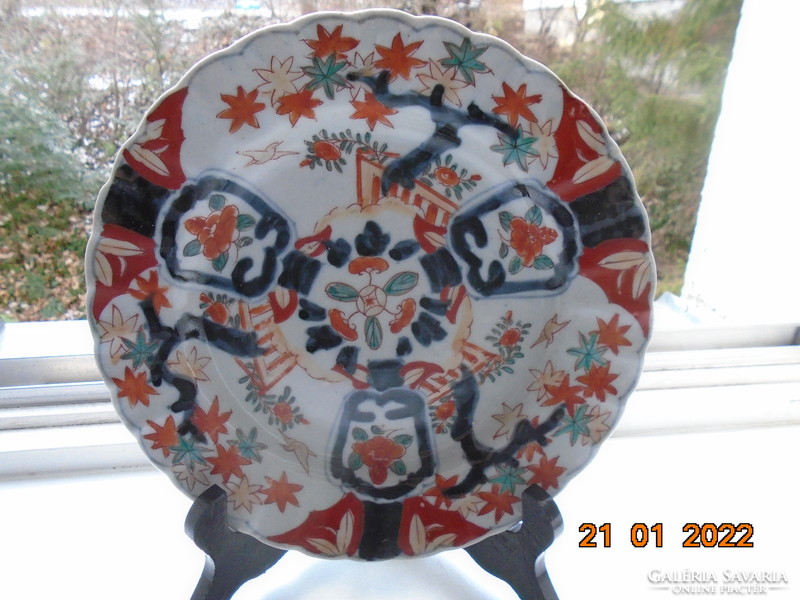 Antique hand painted imari plate with colorful wood, flower and bird patterns