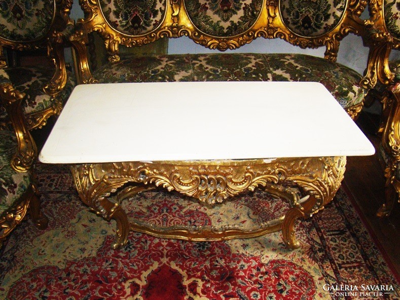 Viennese baroque gilded salon set xviii No., table with marble top, mirror frame for sale.
